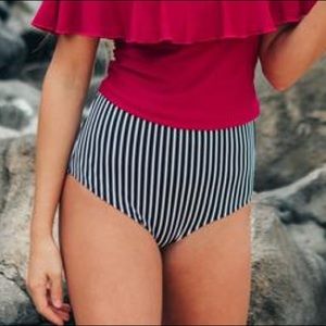 High Waisted Pinstripe Swim Bottoms
